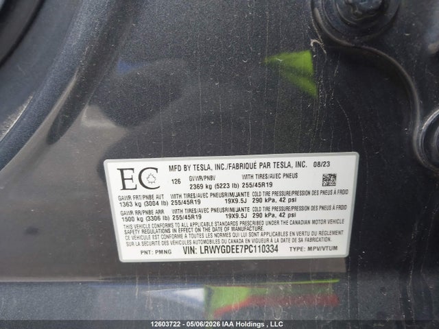 Продаж на аукціоні авто 2023 Tesla Model Y Long Range, vin: LRWYGDEE7PC110334, номер лоту: 12603722