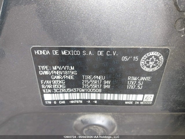 Продажа на аукционе авто 2016 Honda Hr-v Lx, vin: 3CZRU5H37GM100508, номер лота: 12603724