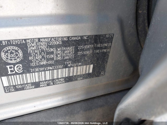 Продажа на аукционе авто 2021 Toyota Rav4 Xle, vin: 2T3R1RFV3MW233397, номер лота: 12603736