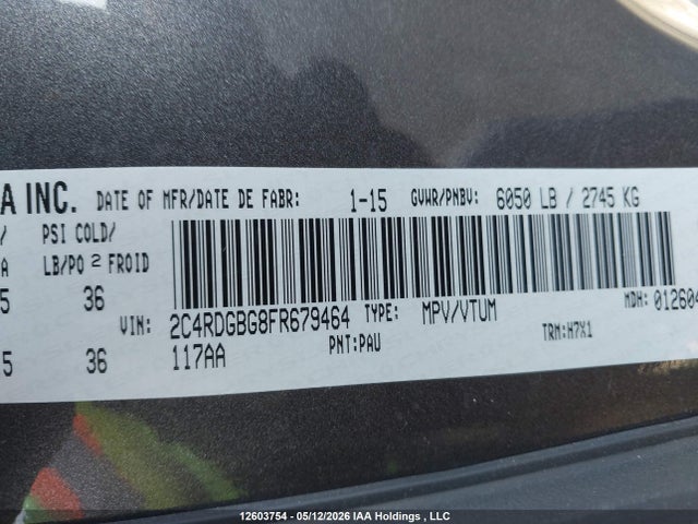 Продажа на аукционе авто 2015 Dodge Grand Caravan Se/sxt, vin: 2C4RDGBG8FR679464, номер лота: 12603754