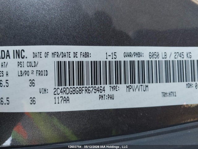 Продажа на аукционе авто 2015 Dodge Grand Caravan Se/sxt, vin: 2C4RDGBG8FR679464, номер лота: 12603754
