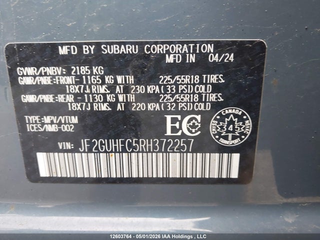 Продаж на аукціоні авто 2024 Subaru Crosstrek Sport, vin: JF2GUHFC5RH372257, номер лоту: 12603764