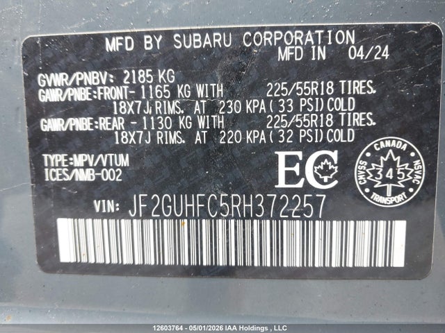 Продаж на аукціоні авто 2024 Subaru Crosstrek Sport, vin: JF2GUHFC5RH372257, номер лоту: 12603764