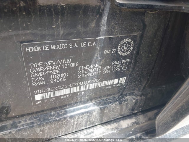 2023 Honda Hr-v მანქანა იყიდება აუქციონზე, vin: 3CZRZ2H77PM105162, აუქციონის ნომერი: 12603781