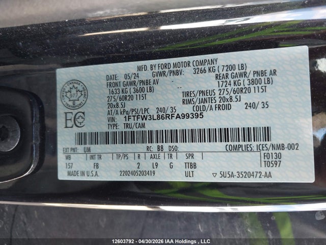 Ford F150 Xlt 2024 1FTFW3L86RFA99395 Image 9