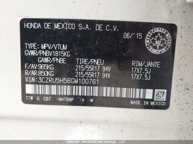3CZRU5H56GM100761 Honda HR-V EX
