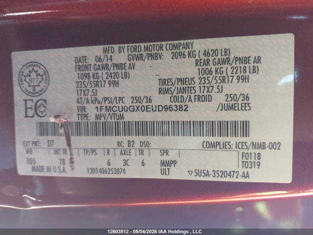 Aukcja sprzedaży 2014 Ford Escape Se, vin: 1FMCU0GX0EUD96382, numer aukcji: 12603812