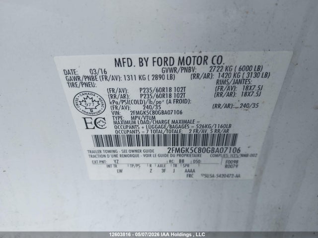Ford FLEX SEL 2016 2FMGK5C80GBA07106 Image 9