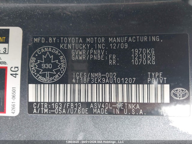Aukcja sprzedaży 2010 Toyota Camry Se/le/xle, vin: 4T1BF3EK9AU101207, numer aukcji: 12603820