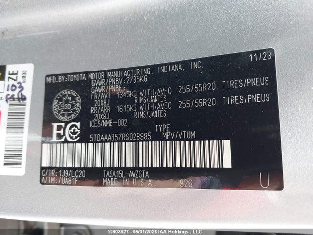Продаж на аукціоні авто 2024 Toyota Grand Highlander, vin: 5TDAAAB57RS028985, номер лоту: 12603827