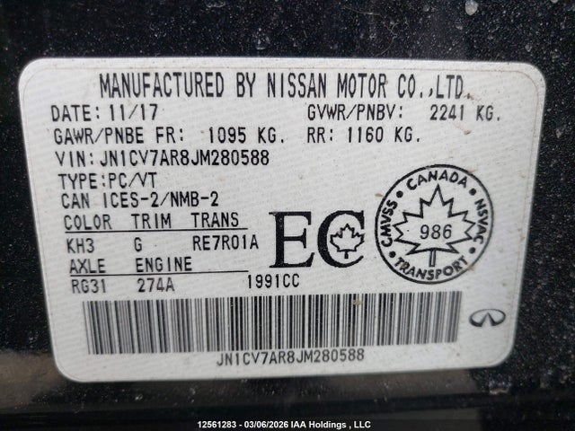 12561283 :رقم المزاد ، JN1CV7AR8JM280588 vin ، 2018 Infiniti Q50 2.0t Luxe مزاد بيع