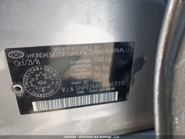 5NPE24AF6HH517313 Hyundai SONATA SE