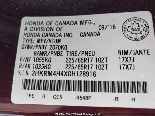 2HKRM4H4XGH128916 Honda CR-V SE