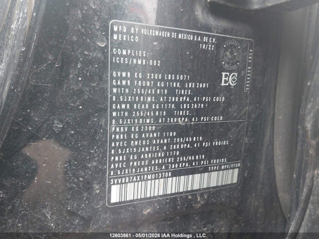 2023 Volkswagen Tiguan Se R-line Black მანქანა იყიდება აუქციონზე, vin: 3VV8B7AX1PM013706, აუქციონის ნომერი: 12603861