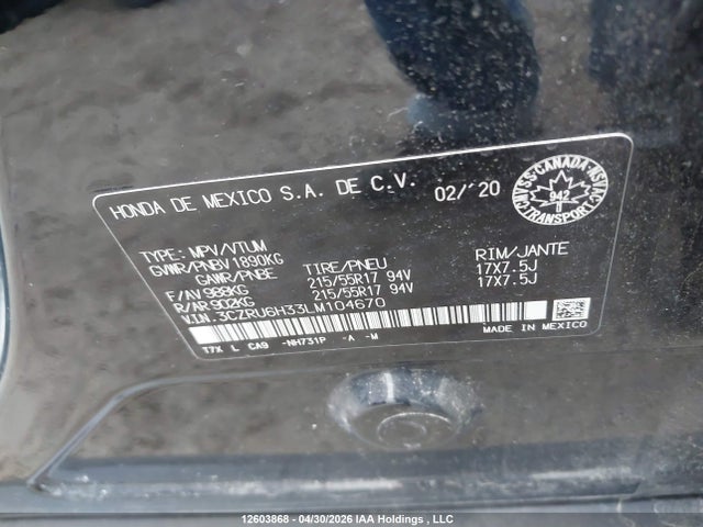 3CZRU6H33LM104670 Honda HR-V LX