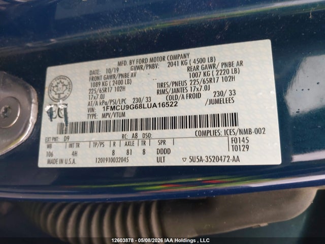 Ford Escape 2020 1FMCU9G68LUA16522 Image 9