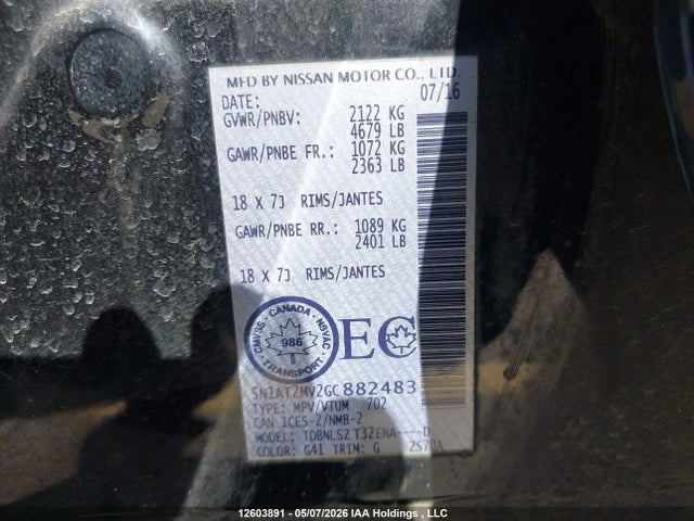 Продаж на аукціоні авто 2016 Nissan Rogue S/sl/sv, vin: 5N1AT2MV2GC882483, номер лоту: 12603891