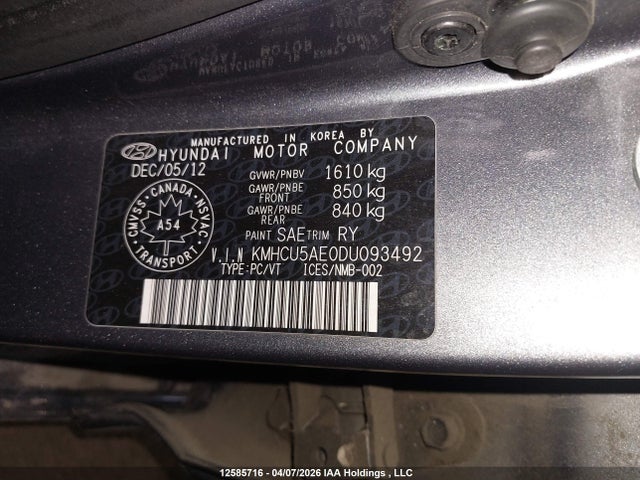 Продажа на аукционе авто 2013 Hyundai Accent Gls, vin: KMHCU5AE0DU093492, номер лота: 12585716