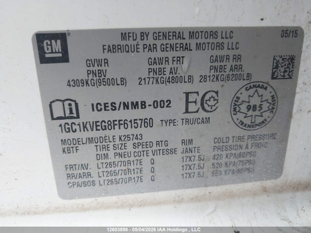 1GC1KVEG8FF615760 Chevrolet Silverado K2500 Heavy Duty Lt