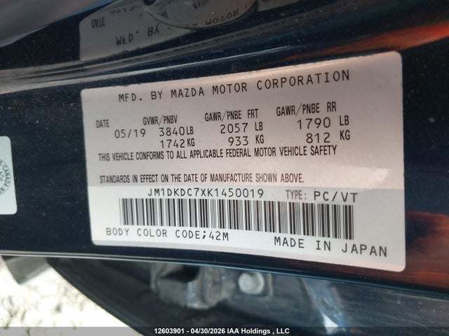 Aukcja sprzedaży 2019 Mazda Cx-3 Touring, vin: JM1DKDC7XK1450019, numer aukcji: 12603901