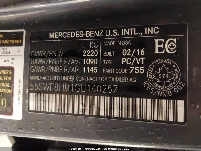 55SWF8HB1GU140257 Mercedes-Benz Amg C 63 S