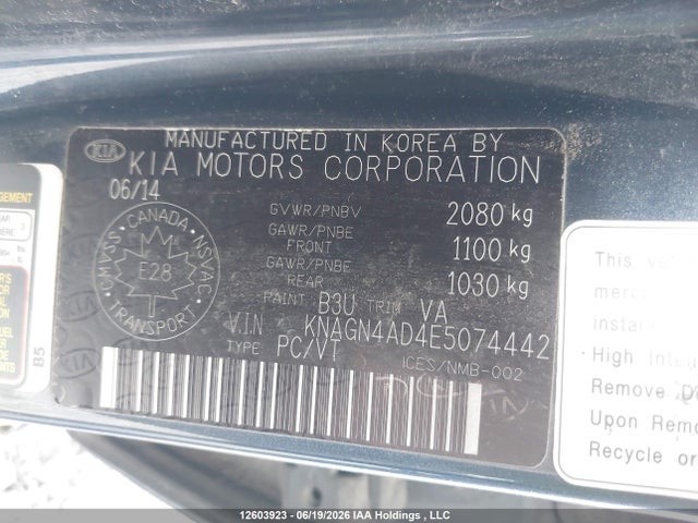 KIA OPTIMA HYBRID 2014 KNAGN4AD4E5074442 Image 9