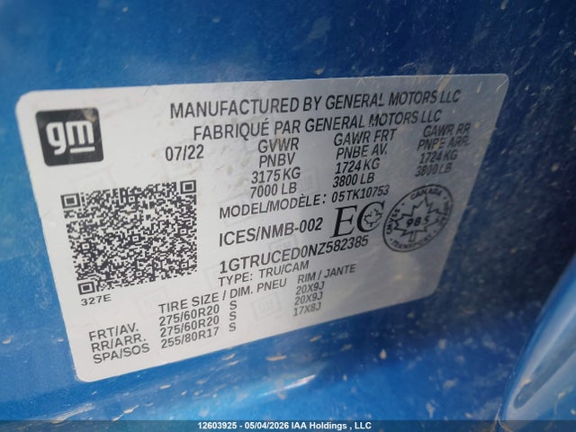 1GTRUCED0NZ582385 GMC Sierra 1500 Elevation