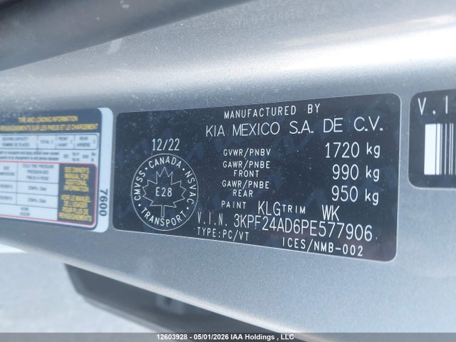3KPF24AD6PE577906 KIA Forte Lx/lxs