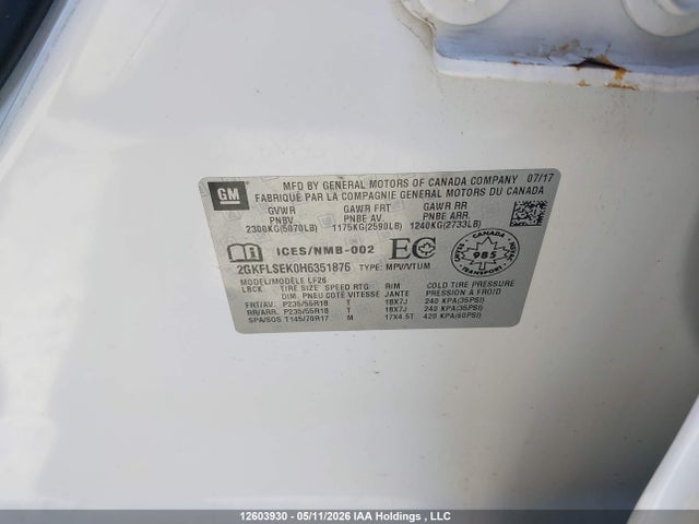 Aukcja sprzedaży 2017 Gmc Terrain Sle-1, vin: 2GKFLSEK0H6351876, numer aukcji: 12603930