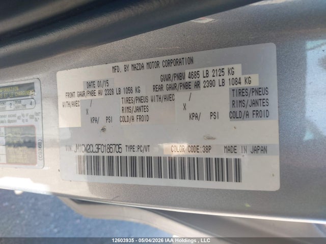 Продаж на аукціоні авто 2015 Mazda Mazda5 Gs, vin: JM1CW2CL3F0186705, номер лоту: 12603935