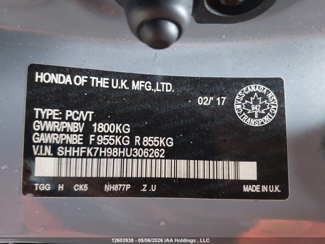 SHHFK7H98HU306262 Honda Civic