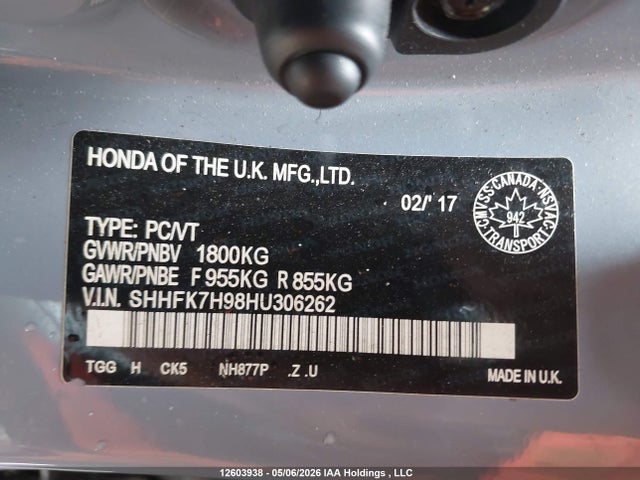 SHHFK7H98HU306262 Honda Civic