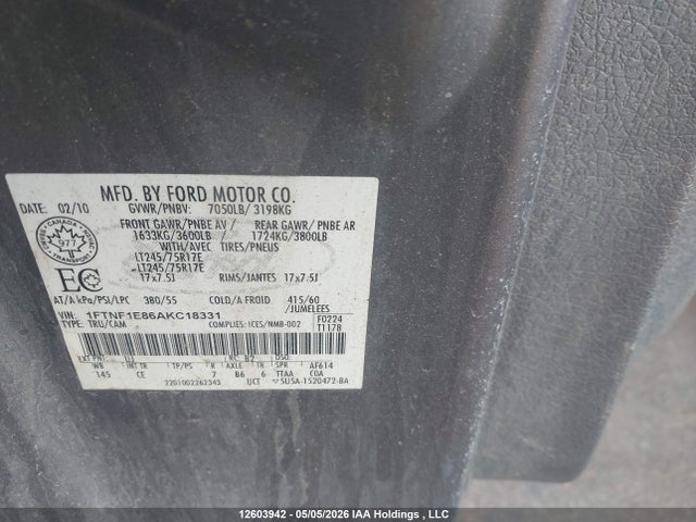 Продажа на аукционе авто 2010 Ford F150, vin: 1FTNF1E86AKC18331, номер лота: 12603942