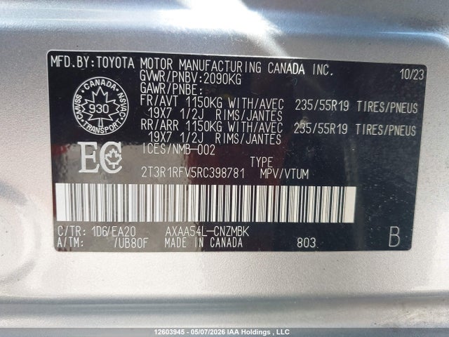 2024 Toyota Rav4 Xle/xle Premium მანქანა იყიდება აუქციონზე, vin: 2T3R1RFV5RC398781, აუქციონის ნომერი: 12603945
