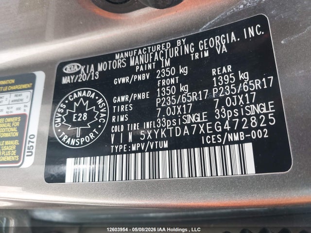 5XYKTDA7XEG472825 KIA SORENTO LX