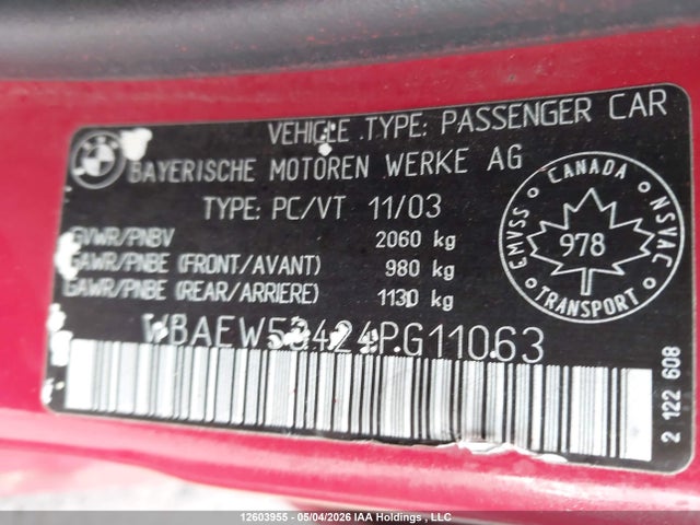 12603955 :رقم المزاد ، WBAEW53424PG11063 vin ، 2004 Bmw 330xi مزاد بيع