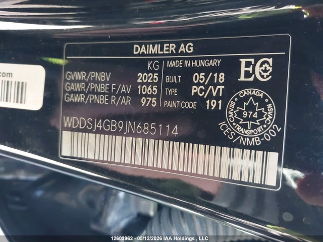 WDDSJ4GB9JN685114 Mercedes-Benz CLA 250 4MATIC