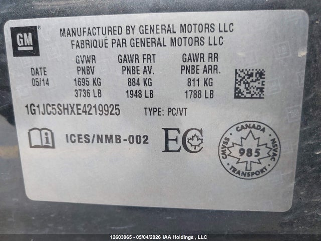 1G1JC5SHXE4219925 Chevrolet Sonic