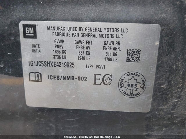1G1JC5SHXE4219925 Chevrolet Sonic