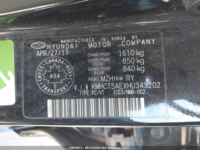 Aukcja sprzedaży 2017 Hyundai Accent Se, vin: KMHCT5AEXHU343202, numer aukcji: 12603973