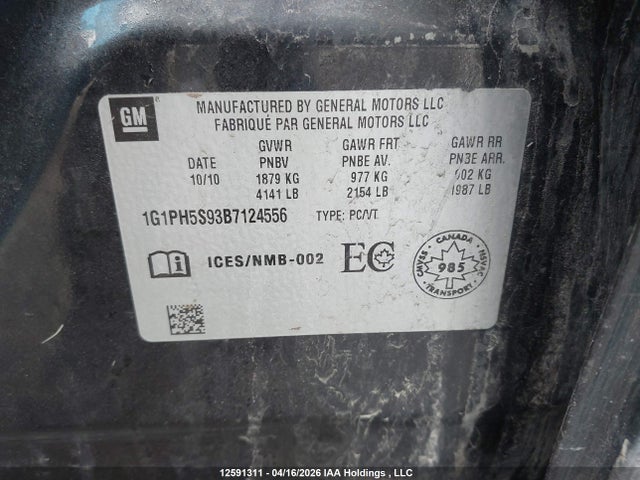 2011 Chevrolet Cruze Ltz Turbo მანქანა იყიდება აუქციონზე, vin: 1G1PH5S93B7124556, აუქციონის ნომერი: 12591311