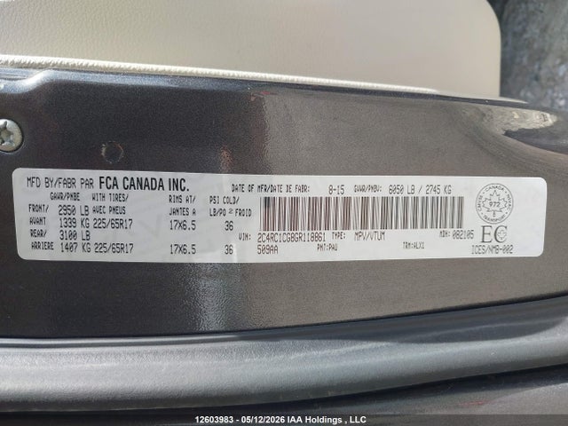 Продажа на аукционе авто 2016 Chrysler Town & Country Touring, vin: 2C4RC1CG8GR118861, номер лота: 12603983
