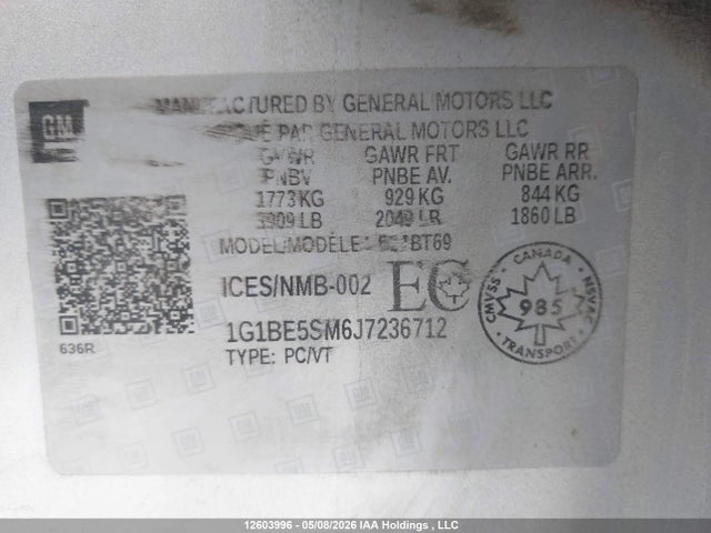 1G1BE5SM6J7236712 Chevrolet Cruze