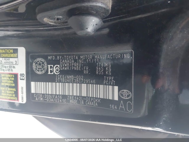 Продаж на аукціоні авто 2011 Toyota Corolla Ce, vin: 2T1BU4EE3BC729546, номер лоту: 12604005