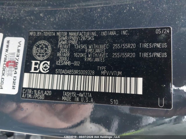 Aukcja sprzedaży 2024 Toyota Grand Highlander Hybrid Platinum, vin: 5TDADAB59RS009328, numer aukcji: 12604019
