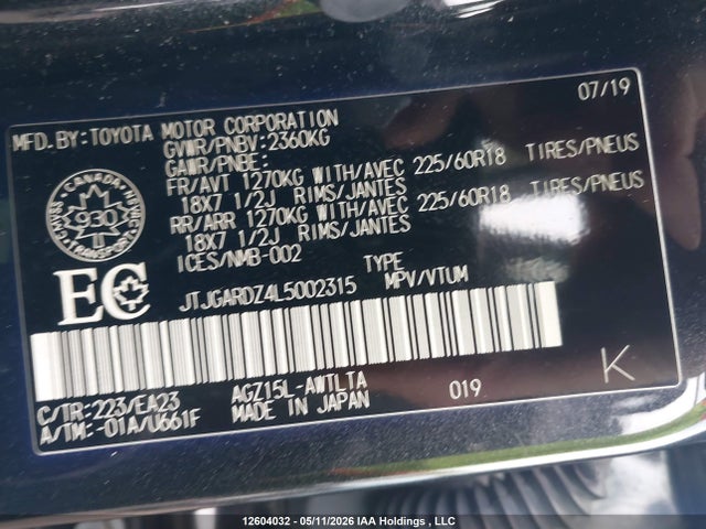 Aukcja sprzedaży 2020 Lexus Nx 300, vin: JTJGARDZ4L5002315, numer aukcji: 12604032
