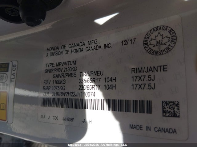 2HKRW2H22JH110074 Honda CR-V LX
