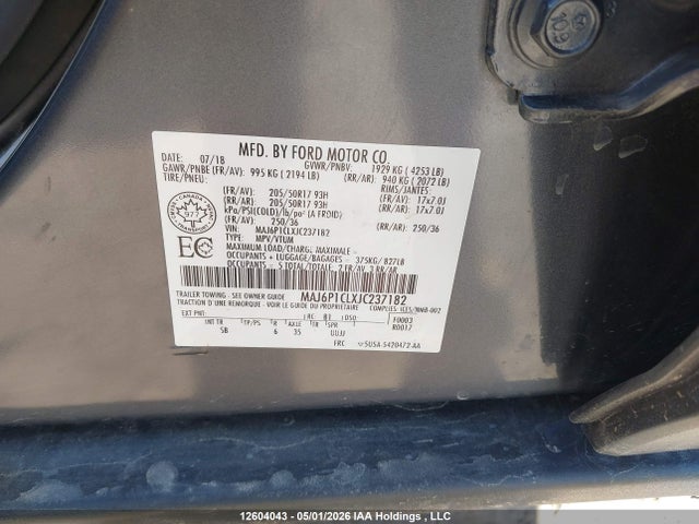 MAJ6P1CLXJC237182 Ford Ecosport Ses
