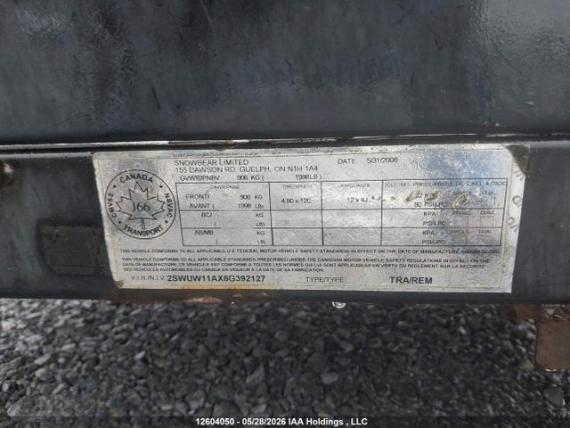 Продаж на аукціоні авто 2008 Trailer Abu, vin: 2SWUW11AX8G392127, номер лоту: 12604050