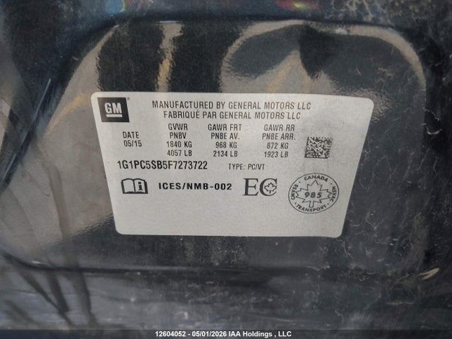 Aukcja sprzedaży 2015 Chevrolet Cruze, vin: 1G1PC5SB5F7273722, numer aukcji: 12604052
